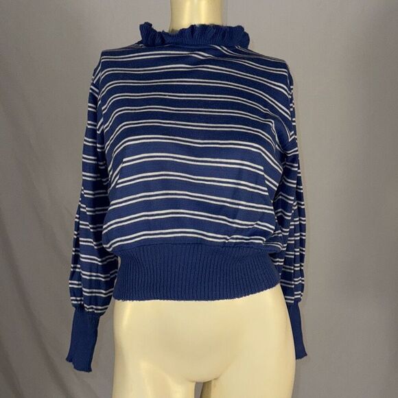 Vintage Exclusive Imports 60’s Striped Blue Mod Women’s High Neck Sweater Size M - Picture 1 of 10